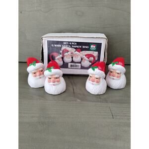 Vtg Christmas Santa Claus Napkin Ring Set of 4 Fun & Funky Napkin Holders